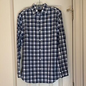 Banana Republic Navy Blue and White Check Dress Shirt Size Medium
